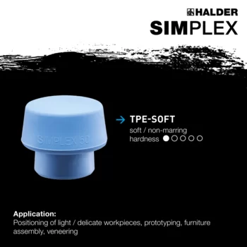                                             SIMPLEX soft-face mallets, 50:40 TPE-soft / Superplastic; with cast iron housing and high-quality wooden handle
 IM0015096 Foto ArtGrp Zusatz en
