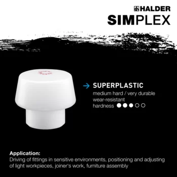                                             SIMPLEX soft-face mallets, 50:40 Superplastic; with aluminium housing and high-quality wooden handle
 IM0015097 Foto ArtGrp Zusatz en
