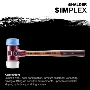                                            SIMPLEX soft-face mallets, 50:40 TPE-soft / Superplastic; with cast iron housing and high-quality wooden handle
 IM0015242 Foto ArtGrp Zusatz en
