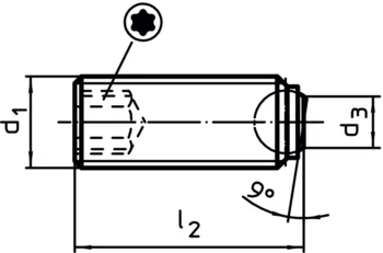                                             Ball-Ended Thrust Screws headless, flat-faced ball and hexalobular socket
 IM0009167 Zeichnung
